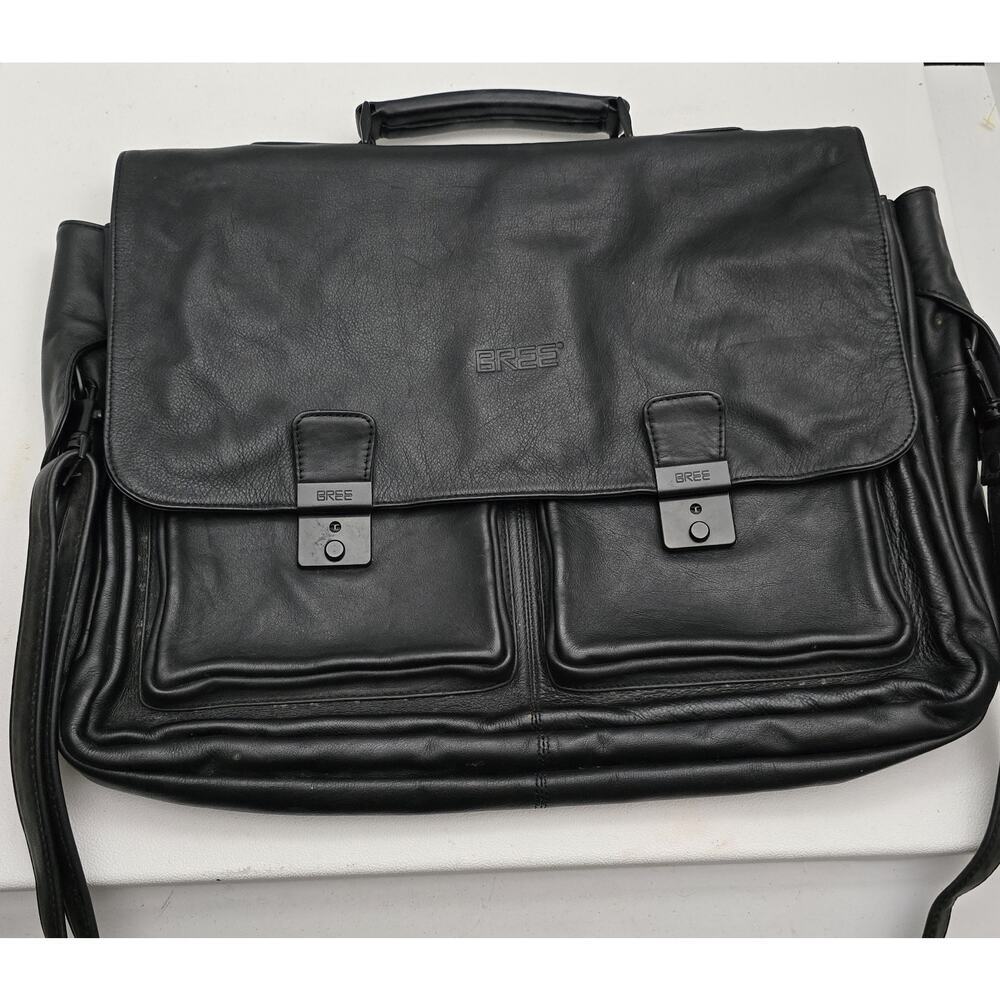 BREE of Germany LEATHER BRIEFCASE Laptop Bag Document Bag Black